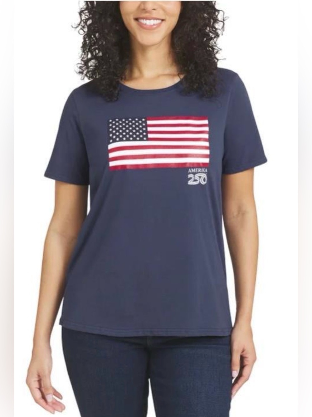 Lands' End Womens T-Shirt Navy Patriotic 4th of July America 250 Flag